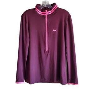 PINK Victoria Secret M / L Top 1/2 Zip Pullover Plum & Pink Long Sleeve Logo 36"